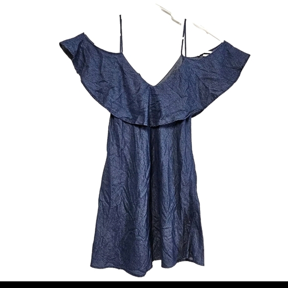 Forme Large Navy Blue Cotton Cold Off The Shoulder Spaghetti Summer Shor… - Picture 5 of 11